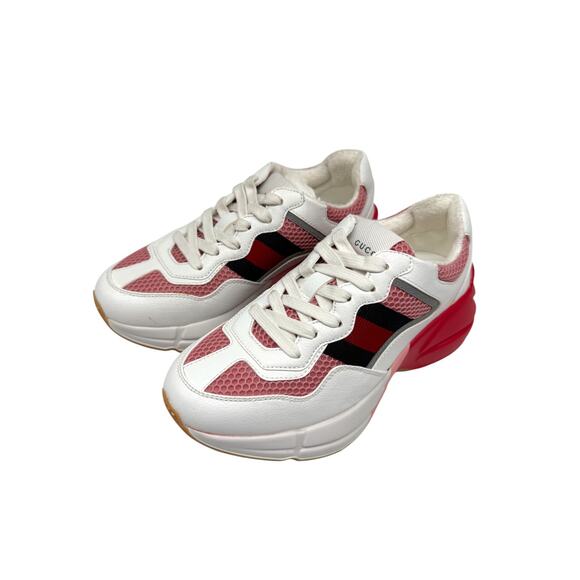 Gucci Leather Mesh Rhyton Trainer Sneakers White Pink Reflective Size 34.5 - Picture 5 of 6